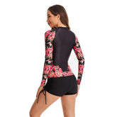 Rashguard-Badeanzug mit langen Ärmeln und Retro-Print